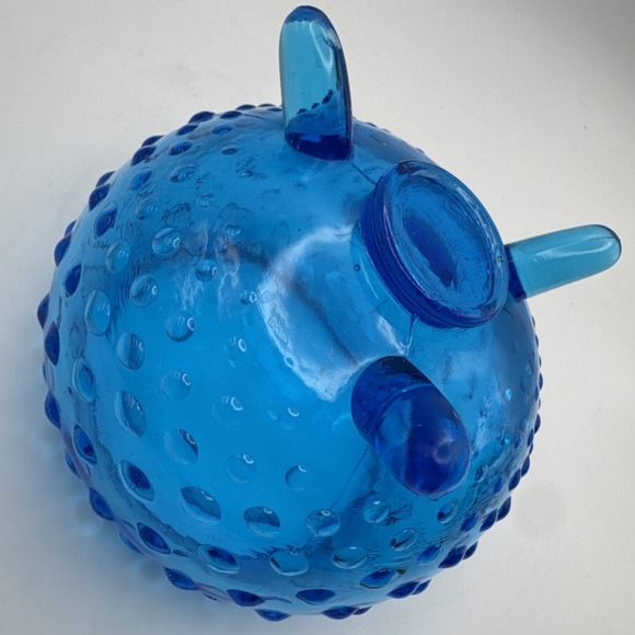 LE Smith Glass Blue Hobnail Rose Bowl Dish Vase 3 Footed Vintage Mid Century - Picture 6 of 8